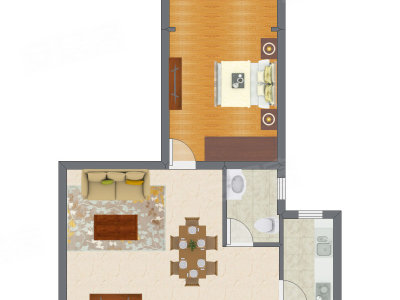 1室2厅 57.00平米户型图