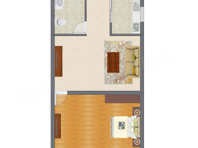 1室1厅 53.08平米户型图