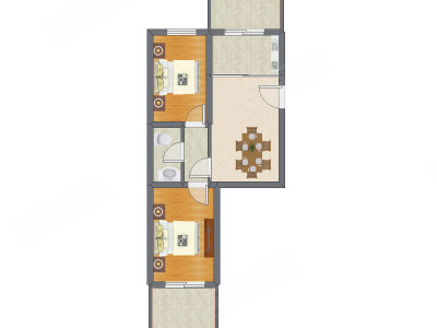 2室1厅 57.89平米