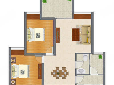 2室2厅 76.32平米户型图