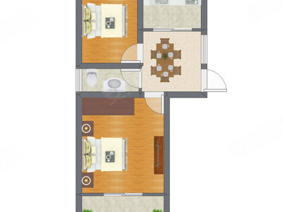 2室1厅 35.69平米户型图