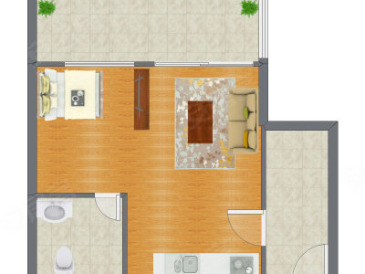 1室1厅 46.35平米户型图