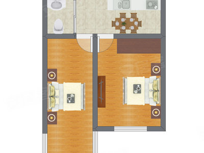2室1厅 42.63平米户型图