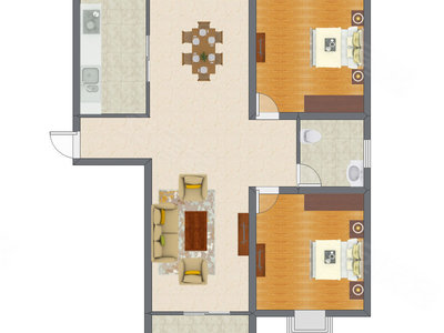 2室2厅 93.83平米户型图
