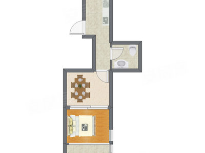 1室1厅 38.76平米户型图