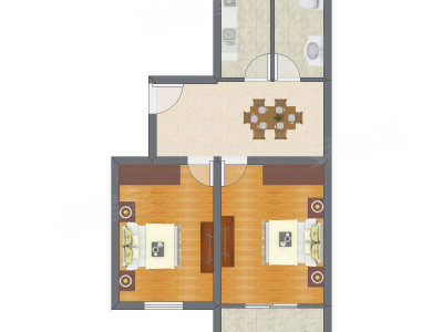 2室1厅 82.26平米户型图