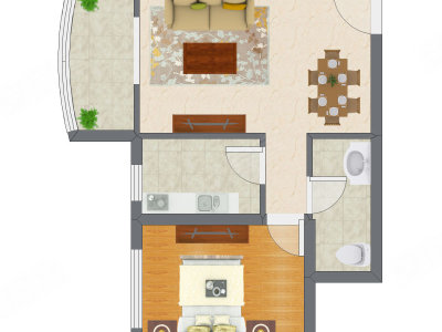 1室2厅 60.60平米户型图