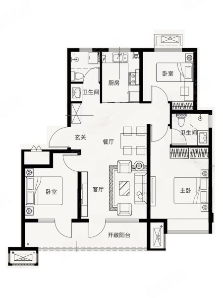 天一仁和悦湖锦府(新房)3室2厅2卫104㎡南104万