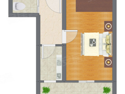 1室1厅 26.70平米户型图