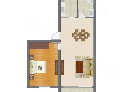 1室2厅 71.43平米户型图