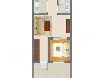 1室1厅 29.50平米户型图