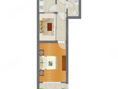 1室1厅 46.43平米户型图