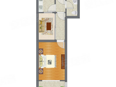 1室1厅 46.43平米户型图