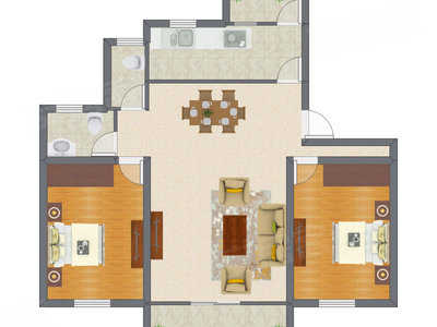 2室2厅 130.57平米户型图