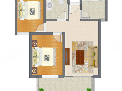 2室1厅 83.21平米户型图