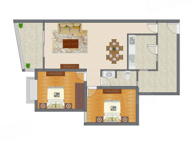 2室2厅 97.64平米户型图