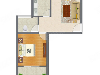 1室1厅 52.81平米户型图