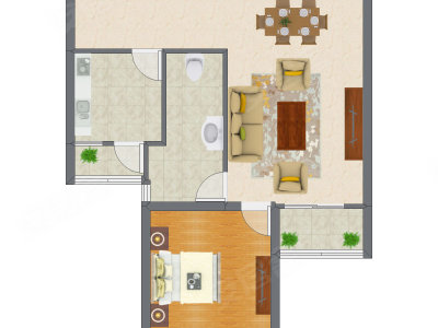 1室2厅 54.74平米户型图