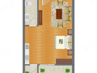 1室0厅 39.89平米户型图