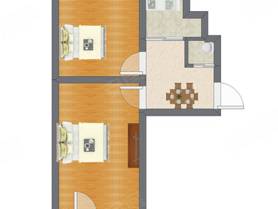 2室1厅 44.07平米户型图