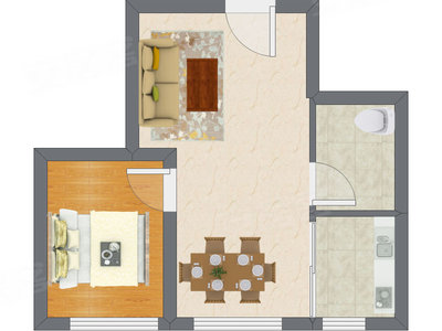 1室2厅 48.30平米户型图