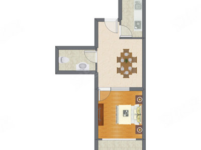 1室1厅 54.84平米户型图