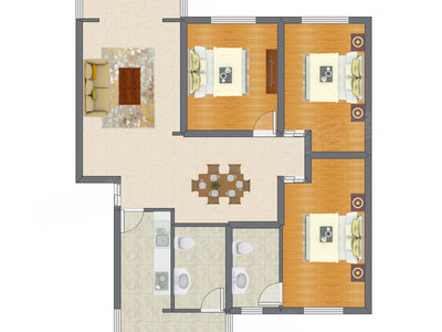 3室2厅 117.40平米户型图