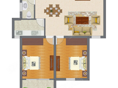 2室2厅 65.77平米