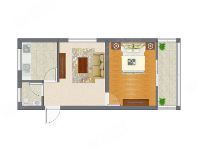 1室1厅 33.40平米户型图