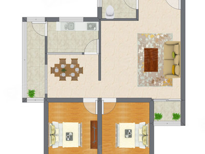 2室2厅 84.87平米户型图
