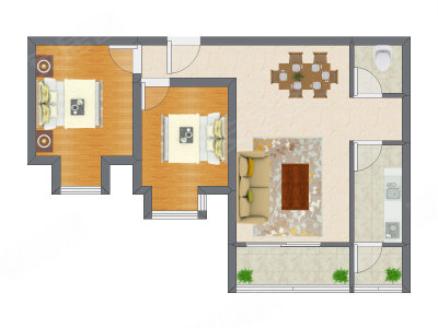 2室2厅 83.42平米户型图