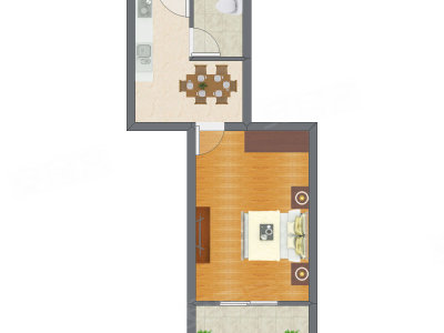 1室1厅 43.11平米户型图
