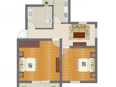 2室1厅 57.23平米户型图