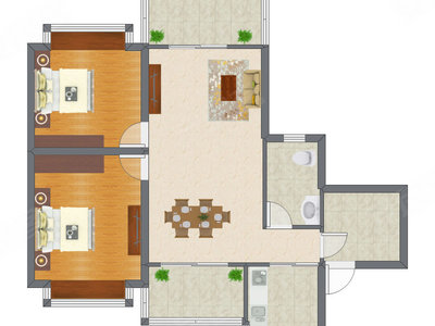 2室2厅 77.84平米户型图
