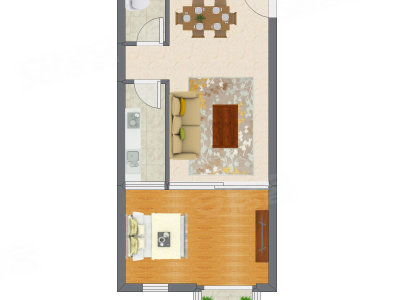 1室2厅 60.26平米户型图