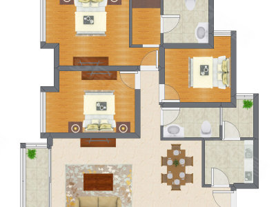 3室2厅 126.67平米户型图