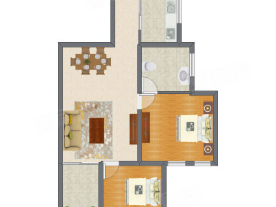 2室1厅 83.30平米户型图