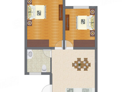 2室1厅 52.75平米