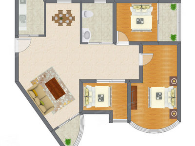 3室2厅 90.75平米户型图