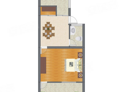 1室1厅 51.33平米户型图