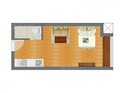 1室1厅 25.33平米户型图