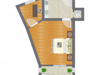 1室0厅 46.68平米户型图