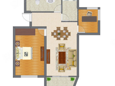 2室2厅 58.72平米户型图