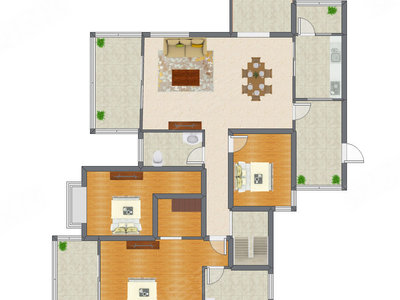 3室3厅 122.21平米户型图