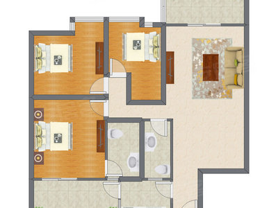 3室1厅 118.60平米户型图