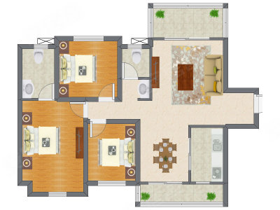 3室2厅 76.66平米户型图