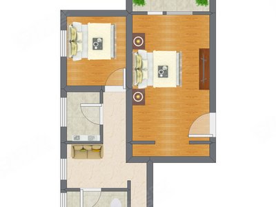 2室1厅 55.90平米