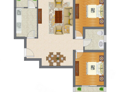2室2厅 96.71平米户型图