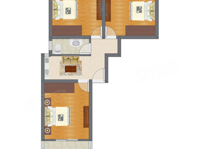 3室1厅 52.36平米