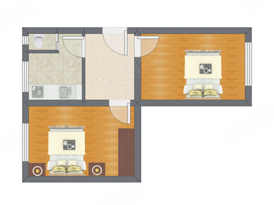 2室1厅 52.00平米